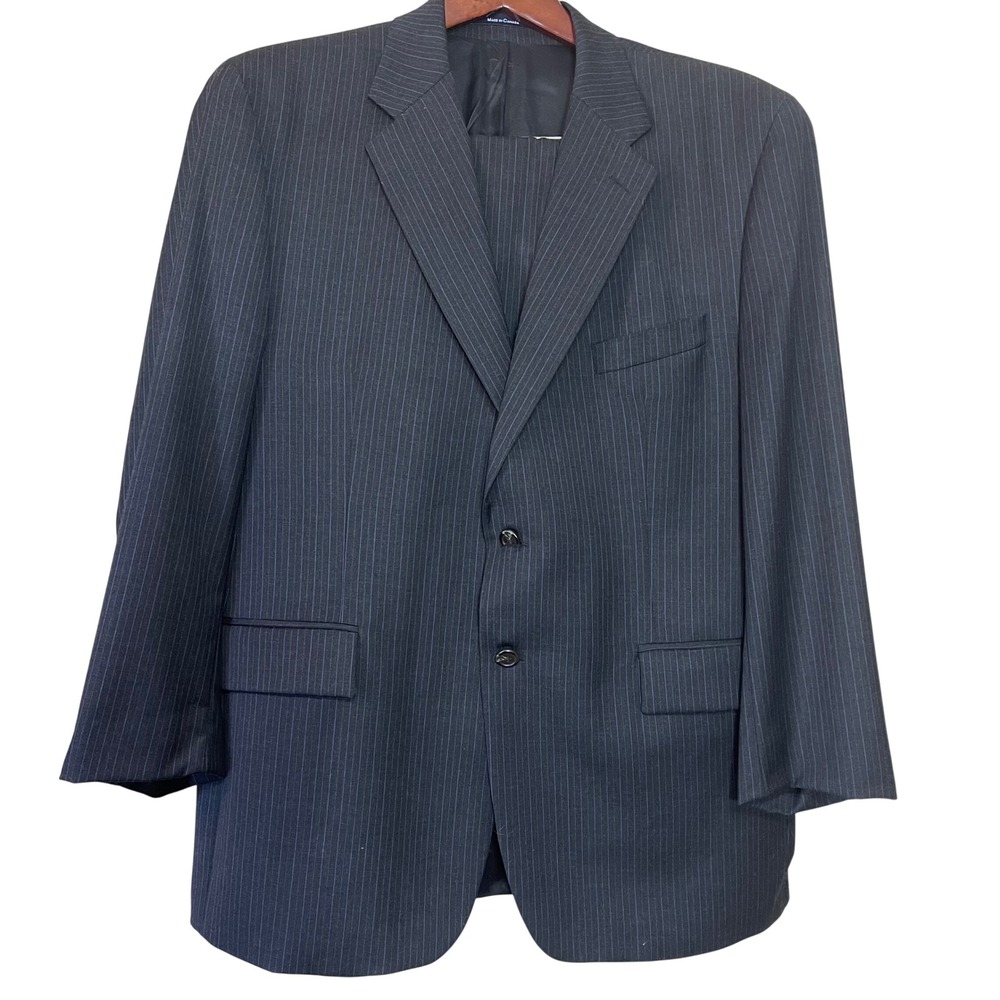 Lauren Ralph Lauren Men's Pinstripe Wool Cashmere Suit Dark Gray‎ Blue 46R 36W